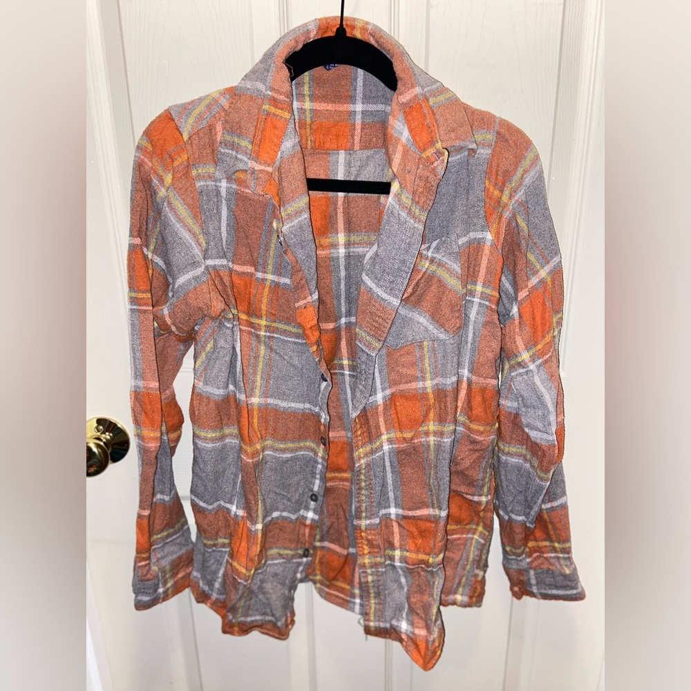 Plaid Button Up Shirt - Orange and Gray